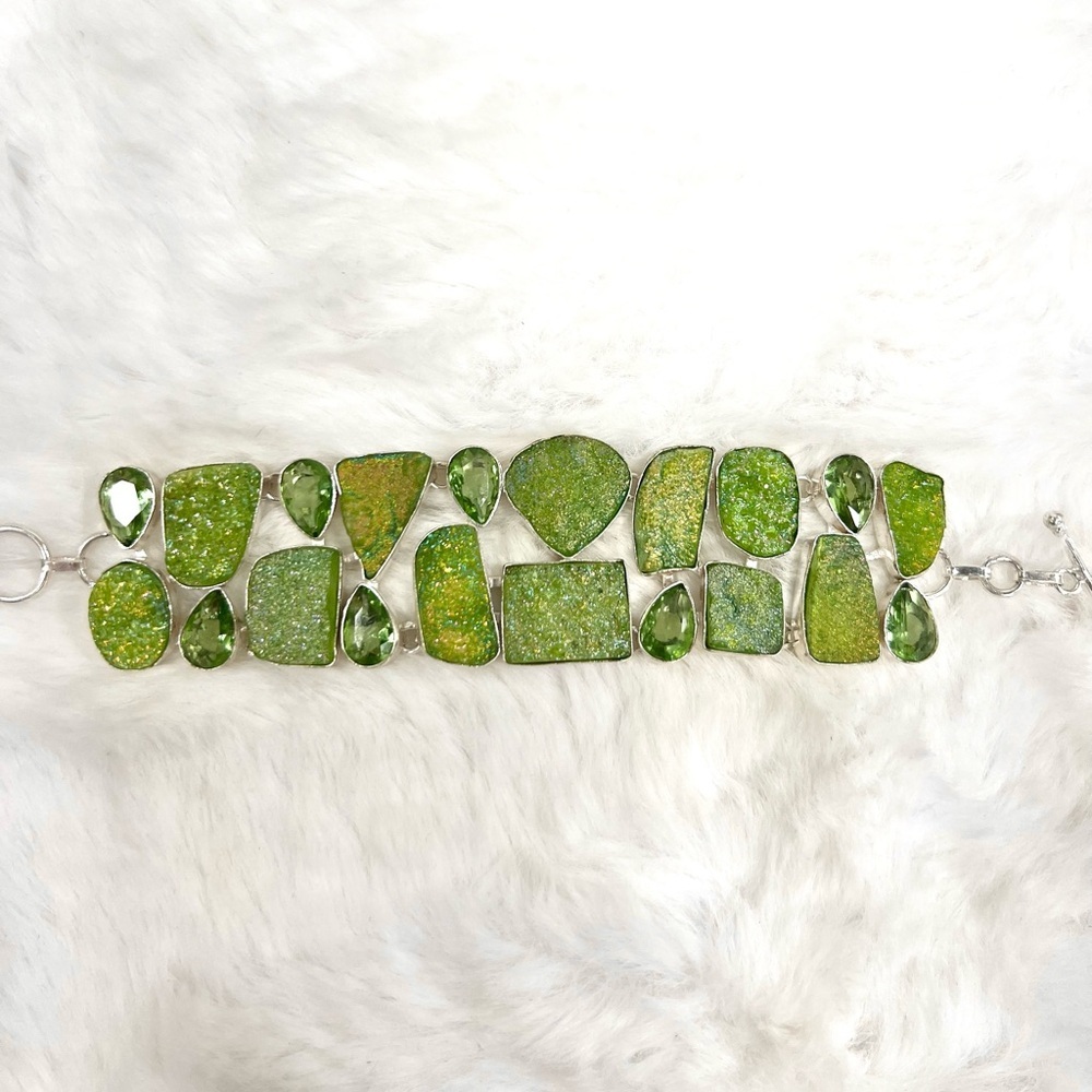 Green Titanium Drusy 925 Gemstone Large Bracelet ONLY